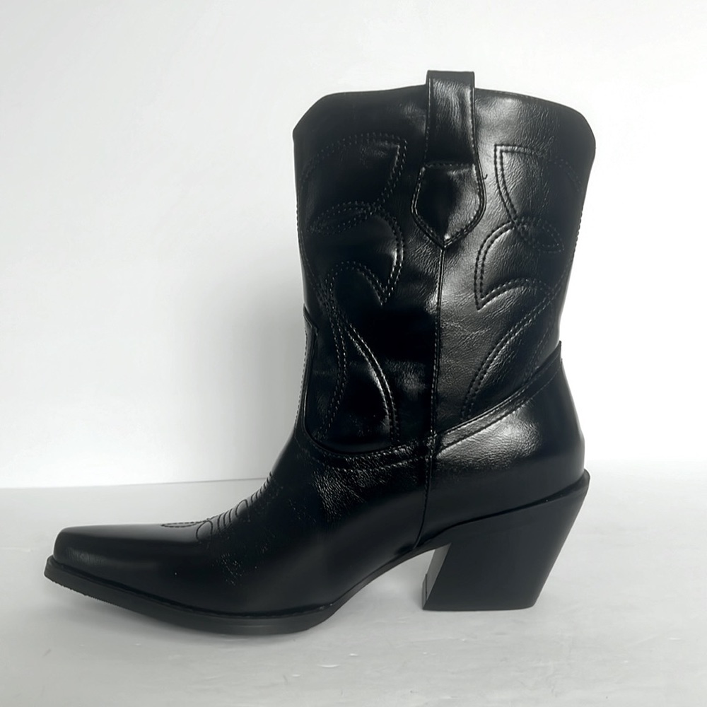 Western Chunky Heel Cowboy Embroidery Vintage Cowgirl Ankle Boots Size 7.5 New - Picture 7 of 9